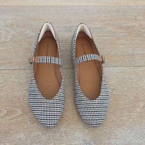 Lucky Brand Black Brown & Cream Houndstooth Mary Jane Flats with strap Size 6.5